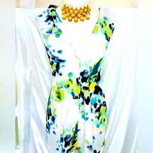 Worthington Top Womens 3X Royal Blue Floral Button Up Sleeveless V-Neck Blouse